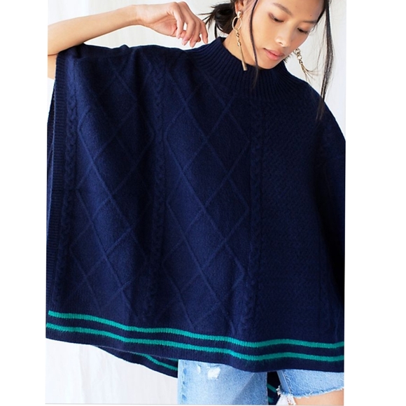 💯%Free people Harbour Stripe Cable Poncho - Picture 3 of 12
